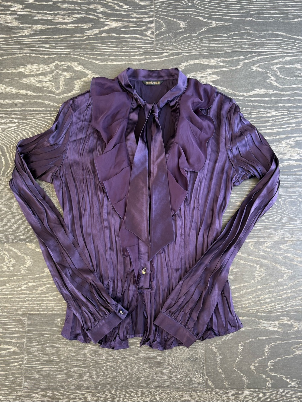 Auth VTG 2005 ROBERTO CAVALLI 100% Silk Pleated Blouse